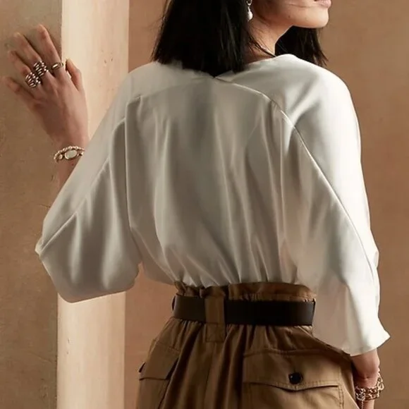 NWT Banana Repulic Factory Dolman V-Neck Satin Top Ruby Rose XS - Picture 2 of 9